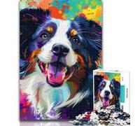 Adult Jigsaw Watercolor Border Collie Adult Jigsaws 1000 Pieces Difficult,Toys Educational Games Stress Relieving Wishlist with Santa Claus 50x75cm