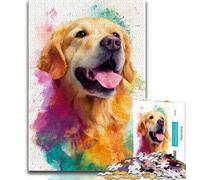 Adult Jigsaw Watercolor Golden Retriever 1000 Piece Jigsaw Puzzles for Adults,Interesting Stress Reduction Parent-child Interaction (26x38cm)