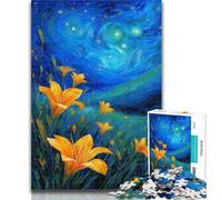 Adult Jigsaw Yellow Lilies in The Night Sky Jigsaw Puzzles 1000 Pieces for Adults Teens,with Fully Interlocking Randomly Shaped Pieces for And 14 Years Old 26x38cm