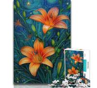 Adult Jigsaw Yellow Lilies in The Night Sky Jigsaw Puzzles for Adults 1000 Pieces,Vibrant And Unique Design Relaxing & Challenging Puzzle Experience 75x50cm