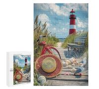 Adult Jigsaw1000 PCS Beach Lighthouse Scene Adult Jigsaw Puzzles Staycation Kill Time Fun Activities at Home Gifts for Friends And Family 1000 PCS