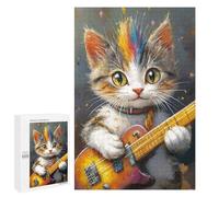 Adult Jigsaw1000 PCS Colorful Cat Playing Guitar Adult Jigsaw Puzzles Staycation Kill Time Fun Activities at Home Gifts for Friends And Family 1000 PCS