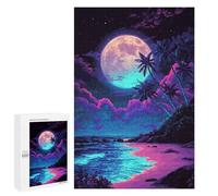Adult Jigsaw1000 PCS Neon Moonlit Beach Scene Jigsaw Puzzles for Teenagers For Family Fun Difficult And Challenge Great Gift for Gaming 1000 PCS