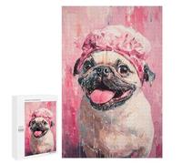 Adult Jigsaw1000 PCS Pug Dog Bath Cap Painting Adult Jigsaw Puzzles Staycation Kill Time Fun Activities at Home Gifts for Friends And Family 1000 PCS