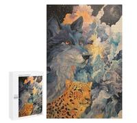 Adult Jigsaw1000 PCS Wild Spirit Wolf, Leopard, And Moonlit Sky Adult Jigsaw Puzzles Staycation Kill Time Fun Activities at Home Gifts for Friends And Family 1000 PCS