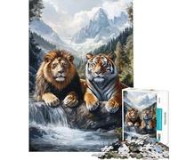 Adult Jigsaw1000 Pieces A Lion And A Tiger Creative Relax Mind Game Firmly Locked No Gaps Heartwarming Birthday Pick (Size 38x26cm)