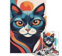 Adult Jigsaw1000 Pieces Abstract Cat Portrait Creative Relax Mind Game No Deformation after Completion Joyful Pastime for Family Evenings (Size 38x26cm)
