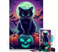 Adult Jigsaw1000 Pieces Black Cat Halloween Precise Fit Game Smart Brain Toy Free Time Play Birthday Mind Gift (38x26cm)