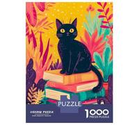 Adult Jigsaw1000 Pieces Black Cat on Stack of Books Adult Puzzles Anti-Stress Toys Difficult Hard Unique Gifts for Birthday And Christmas 70x50cm/1000pcs