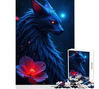 Adult Jigsaw1000 Pieces Blue Wolf with Red Flower Puzzle For Teenagers Difficult Hard Educational Challenge Birthday Present,Travel Gifts, (50x75cm)