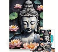 Adult Jigsaw1000 Pieces Buddha with Lotus Flowers Precise Fit Game Smart Brain Toy Free Time Play Birthday Mind Gift (38x52cm)