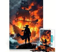 Adult Jigsaw1000 Pieces Burning Ship And Lone Warrior Precise Fit Game Smart Brain Toy Free Time Play Birthday Mind Gift (50x75cm)