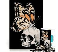 Adult Jigsaw1000 Pieces Butterfly on Skull Halloween Dark Precise Fit Game Smart Brain Toy Free Time Play Birthday Mind Gift (38x26cm)