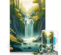 Adult Jigsaw1000 Pieces Cartoon Lush Forest Waterfall River Landscape Art Precise Fit Game Smart Brain Toy Free Time Play Birthday Mind Gift (50x75cm)
