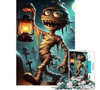 Adult Jigsaw1000 Pieces Cartoon Mummy with Lantern in Graveyard Help The Brain Exercise Birthday Present Home Decoration Toys Suitable for People Aged 14 And Above (38x52cm)