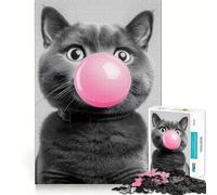 Adult Jigsaw1000 Pieces Cat Blowing Bubble Gum Precise Fit Game Smart Brain Toy Free Time Play Birthday Mind Gift (50x75cm)