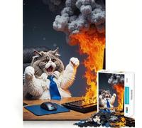 Adult Jigsaw1000 Pieces Cat Celebrating Laptop Fire Precise Fit Game Smart Brain Toy Free Time Play Birthday Mind Gift (38x52cm)