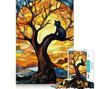 Adult Jigsaw1000 Pieces Cat in A Stained Glass Tree Precise Fit Game Smart Brain Toy Free Time Play Birthday Mind Gift (38x26cm)