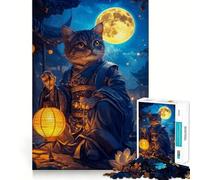 Adult Jigsaw1000 Pieces Cat in Kimono Under Full Moon Precise Fit Game Smart Brain Toy Free Time Play Birthday Mind Gift (38x26cm)