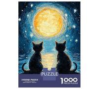 Adult Jigsaw1000 Pieces Cats Moon Starry Night Adult Jigsaw Puzzle Hands-on Game Perfect Decoration Unique Gifts for Birthday And Christmas 70x50cm/1000pcs