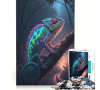 Adult Jigsaw1000 Pieces Colorful Chameleon on Branch, Practical Game, Challenging To Complete, Artists' Collection, Fine Arts 38x52cm