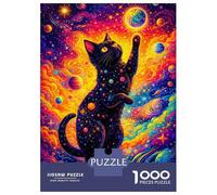 Adult Jigsaw1000 Pieces Cosmic Cat Playing with Planet Jigsaw for Adults Brain Teaser Game Perfect Decoration Unique Gifts for Birthday And Christmas 70x50cm/1000pcs