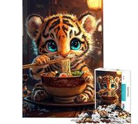 Adult Jigsaw1000 Pieces Cute Tiger Eating Ramen Help The Brain Exercise Birthday Present Home Decoration Toys Suitable for People Aged 14 And Above (50x75cm)