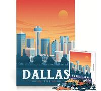 Adult Jigsaw1000 Pieces Dallas Texas Travel Poster Precise Joint Play Smart Mind Activity Free Time Game Christmas Wall Decor (38x52cm)