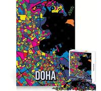 Adult Jigsaw1000 Pieces Doha Qatar City Map Pop Art Sharp Edge Game Logic Skill Play Relax Fun Time Birthday Fun Play (50x75cm)
