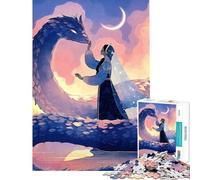 Adult Jigsaw1000 Pieces Dragon And Woman Under Crescent Moon Help The Brain Exercise A Work of Art Relaxing Games for And from 14 Years And over (38x26cm)