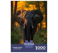 Adult Jigsaw1000 Pieces Elephant Walking Through Water at Sunset Jigsaw for Adults Brain Teaser Game Perfect Decoration Unique Gifts for Birthday And Christmas 52x38cm/1000pcs