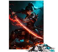 Adult Jigsaw1000 Pieces Female Samurai with Flaming Katana Challenging To Complete Difficult Challenge Practical Game Suitable for Ages 14 And Up (38x52cm)
