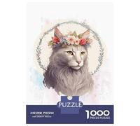 Adult Jigsaw1000 Pieces Floral Turkish Angora Cat Jigsaw for Adults Brain Teaser Game Perfect Decoration Unique Gifts for Birthday And Christmas 38x26cm/1000pcs