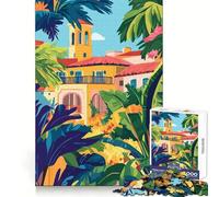 Adult Jigsaw1000 Pieces Florida Spanish Architecture Minimalist Art Sharp Edge Game Logic Skill Play Relax Fun Time Birthday Fun Play (38x52cm)