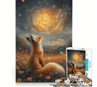 Adult Jigsaw1000 Pieces Fox Gazing at Galaxy Painting, Hands-on Game, Difficult And Challenge, Deal As Gifts for The Whole Family 50X75CM