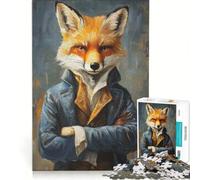 Adult Jigsaw1000 Pieces Fox in A Suit, Practical Game, Challenging To Complete, Artists' Collection, Fine Arts 38X52CM