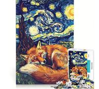 Adult Jigsaw1000 Pieces Fox Sleeping Under Starry Night Sky, Hands-on Game, Difficult And Challenge, Deal As Gifts for The Whole Family 38X26CM