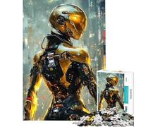 Adult Jigsaw1000 Pieces Golden Cyberpunk Warrior in Cityscape Help The Brain Exercise Birthday Present Home Decoration Toys Suitable for People Aged 14 And Above (50x75cm)