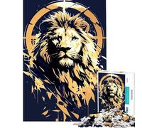 Adult Jigsaw1000 Pieces Golden Lion Portrait with Geometric Elements Help The Brain Exercise A Work of Art Relaxing Games for And from 14 Years And over (38x52cm)
