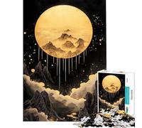 Adult Jigsaw1000 Pieces Golden Moon And Mountain Landscape Art Help The Brain Exercise Birthday Present Home Decoration Toys Suitable for People Aged 14 And Above (38x26cm)