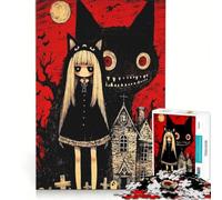 Adult Jigsaw1000 Pieces Gothic Girl with Monster And Haunted House, Practical Game, Challenging To Complete, Artists' Collection, Fine Arts 38X52CM