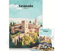 Adult Jigsaw1000 Pieces Granada Spain Travel Poster Precise Joint Play Smart Mind Activity Free Time Game Christmas Wall Decor (50x75cm)