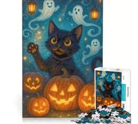 Adult Jigsaw1000 Pieces Halloween Cat with Pumpkins And Ghosts, Hands-on Game, Difficult And Challenge, Deal As Gifts for The Whole Family 50X75CM