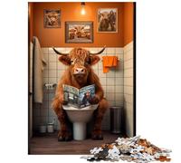 Adult Jigsaw1000 Pieces Highland Cow on The Toilet Challenging To Complete Difficult Challenge Practical Game Suitable for Ages 14 And Up (50x75cm)