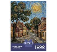 Adult Jigsaw1000 Pieces Impressionist Street Scene with Swirling Sky Jigsaw for Adults Brain Teaser Game Perfect Decoration Unique Gifts for Birthday And Christmas 52x38cm/1000pcs