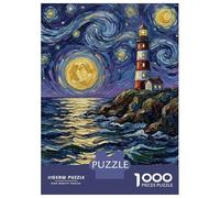 Adult Jigsaw1000 Pieces Lighthouse Under Starry Night Sky Painting Jigsaw for Adults Brain Teaser Game Perfect Decoration Unique Gifts for Birthday And Christmas 52x38cm/1000pcs