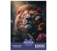 Adult Jigsaw1000 Pieces Lion Surrounded by Flowers Jigsaw for Adults Brain Teaser Game Perfect Decoration Unique Gifts for Birthday And Christmas 52x38cm/1000pcs