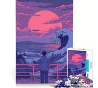 Adult Jigsaw1000 Pieces Man Gazing at Giant Wave Practical Game Challenging To Complete Artists' Collection Fine Arts 50x75cm