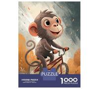 Adult Jigsaw1000 Pieces Monkey on A Bicycle Illustration Jigsaw for Adults Brain Teaser Game Perfect Decoration Unique Gifts for Birthday And Christmas 38x26cm/1000pcs