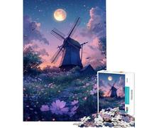 Adult Jigsaw1000 Pieces Moonlit Windmill Path- Jigsaw for Adults Relax Games Improve Memory Unique Gifts for Birthday And Christmas (size 38x52cm)